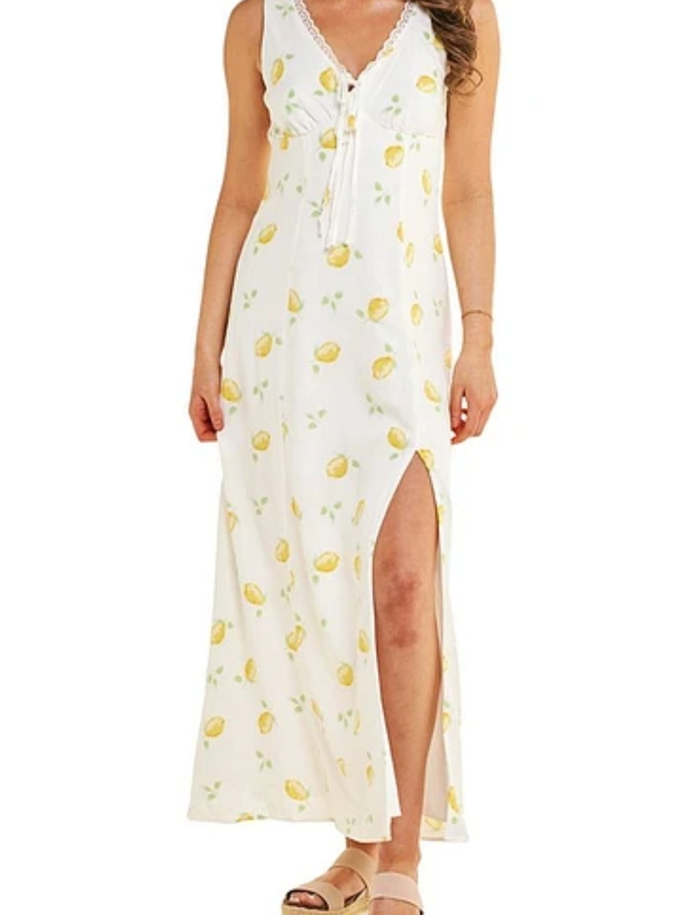 Crystal Doll White Maxi Dress with Yellow Lemon Print